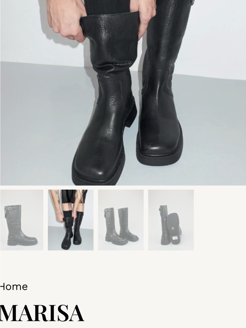 Miista Black Leather Mid-Calf Heeled Boots with Buckle